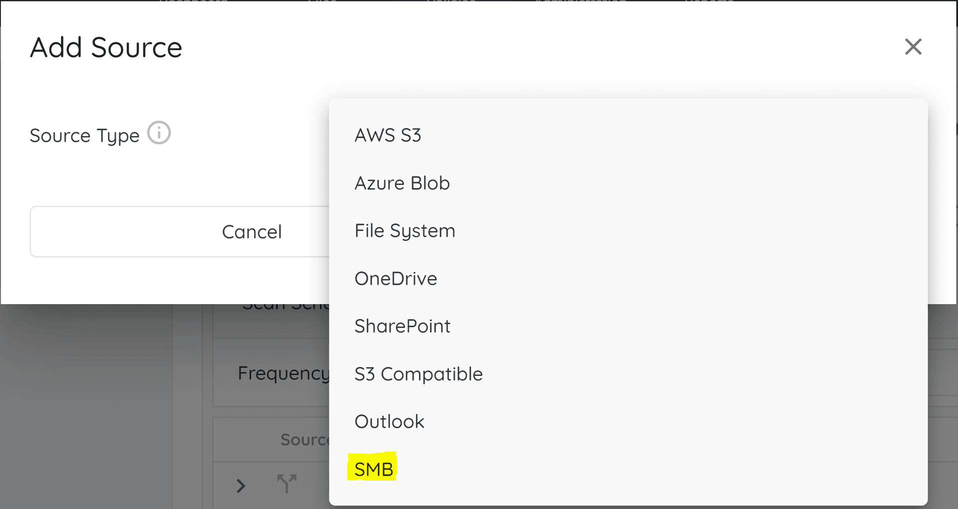 A new window will appear with a dropdown selection. Select "SMB" from the dropdown menu and click...