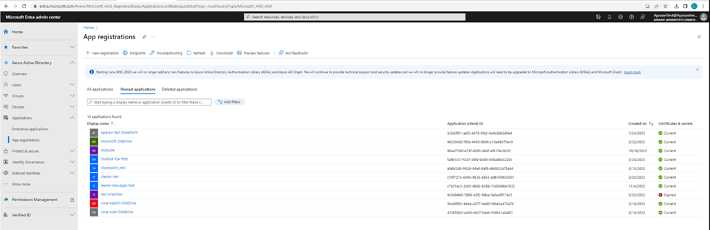 Scroll to Identity > Applications > App registrations