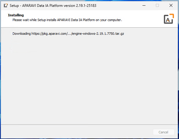 Installer will start installing Aparavi. The All-In-One installer