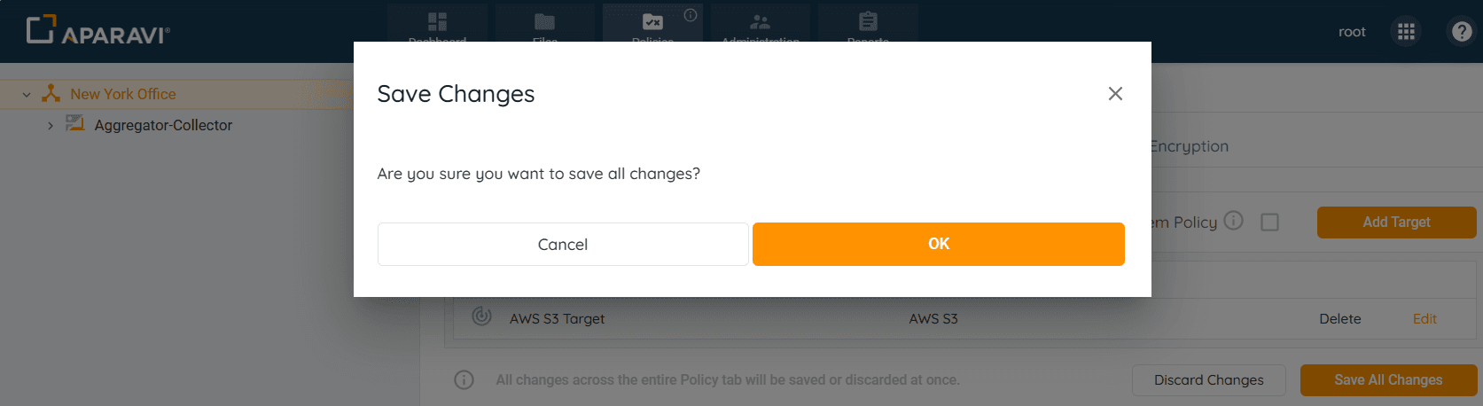 When clicked, the Save Changes pop-up box