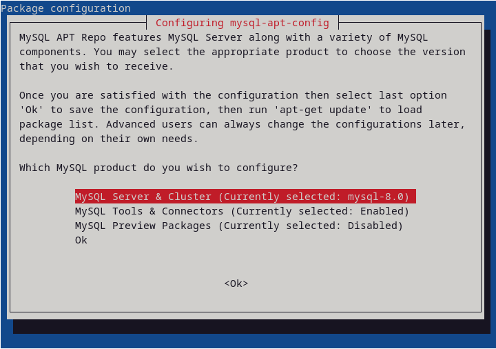 This will cause the first configuration screen to appear: