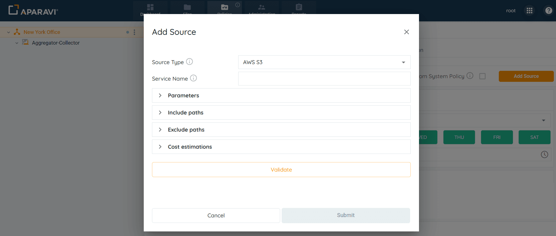 Select AWS S3 from the drop-down