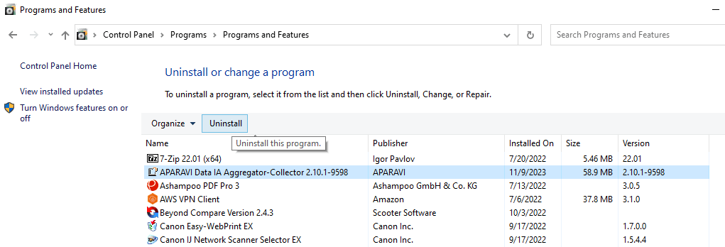 Uninstalling :: for example: