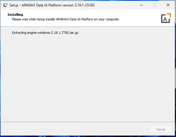 Installer will start installing Aparavi. The All-In-One installer