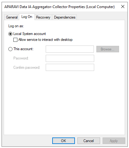 Right-click on the service and select Properties. Click on the Log On tab