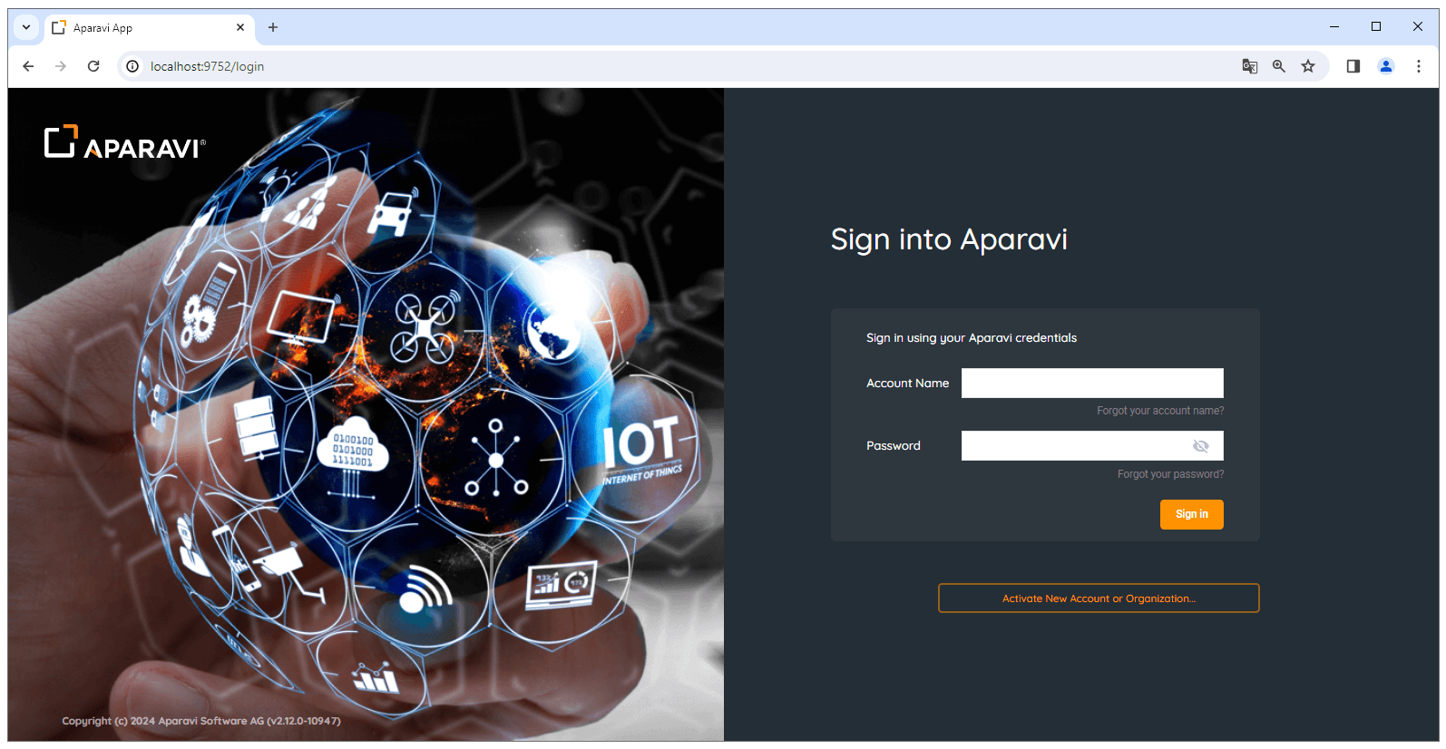 Open a web browser and type in the following URL to access the Aparavi local web link: