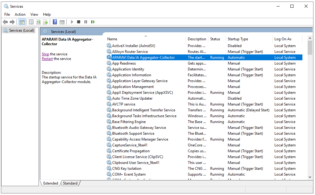 Open Windows services and locate the Aparavi service