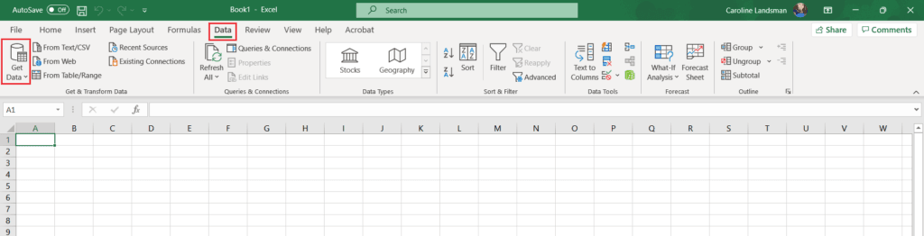 1. Open Microsoft Excel on the local host machine and click on the Data navigation tab. Once the...