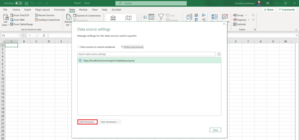 3. Inside of the Data Source settings pop-up box that appeared, click on the Aparavi entry liste...