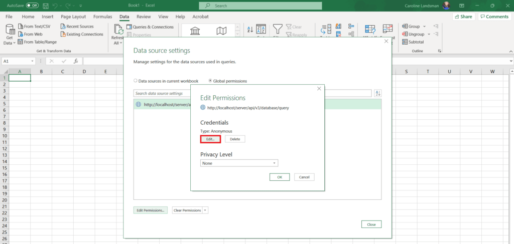4. Inside the Edit Permissions pop-up box, click on the Edit button. Once clicked the Access Web...