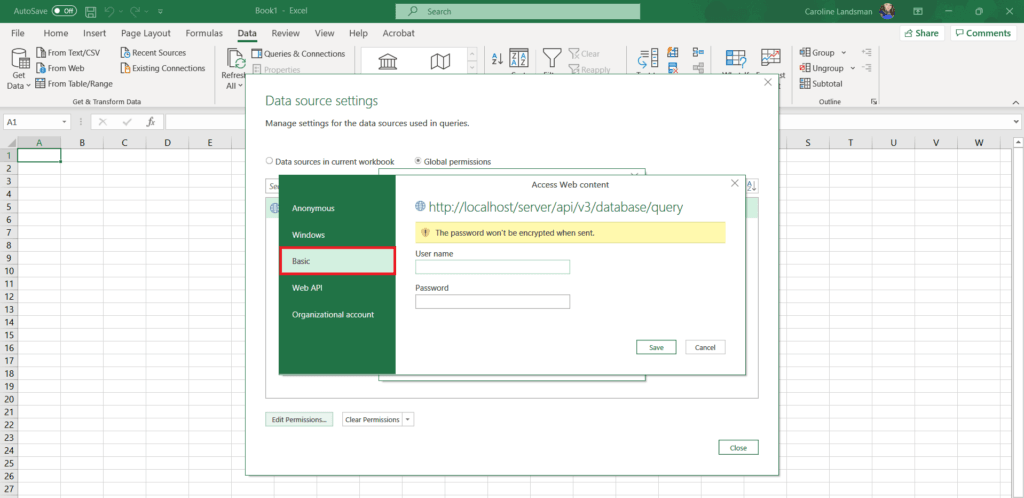 5. Inside of the Access Web content pop-up box, click on the Basic option, located on the left-h...