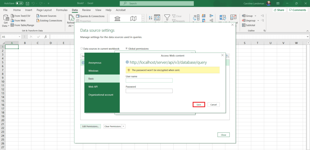 6. Once clicked, the pop-up box will contain two fields, enter the correct Aparavi username and ...