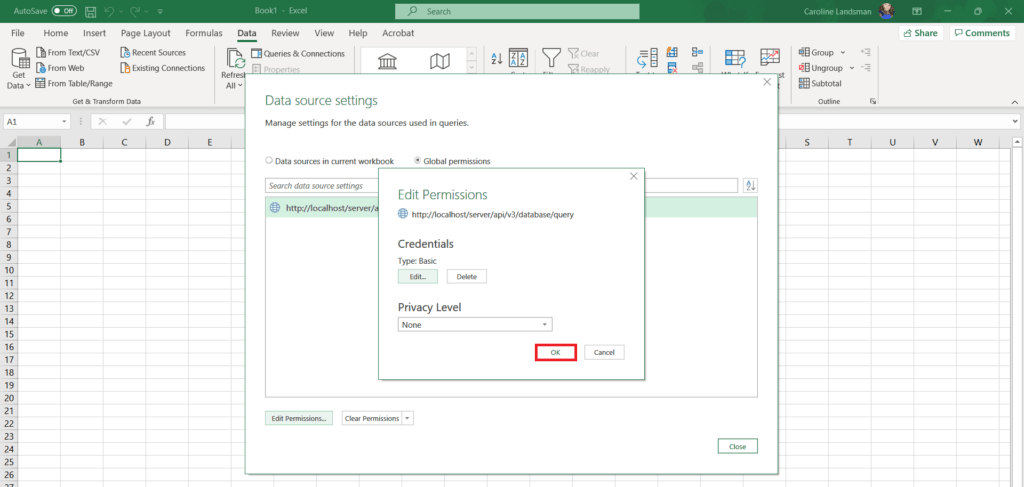 7. Once saved, the Edit Permissions pop-up box will appear again. Click on the Ok button to clos...