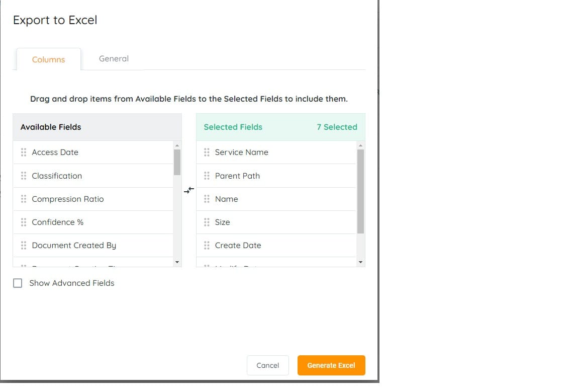 Untitled — APARAVI has the ability to not only display the search results but export the results to a PDF or Excel format for later analysis.