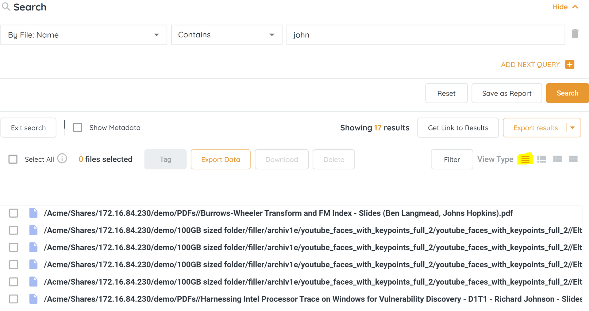 Example of List view