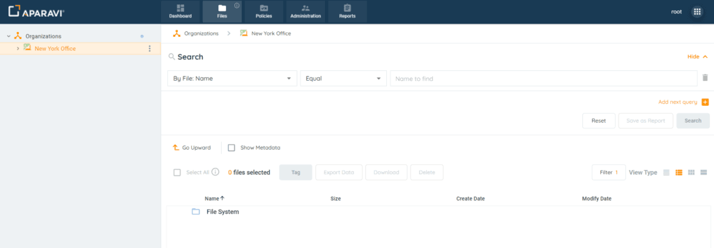 Audit Log Search: 1. Click on the Files tab, located in the top navigation menu