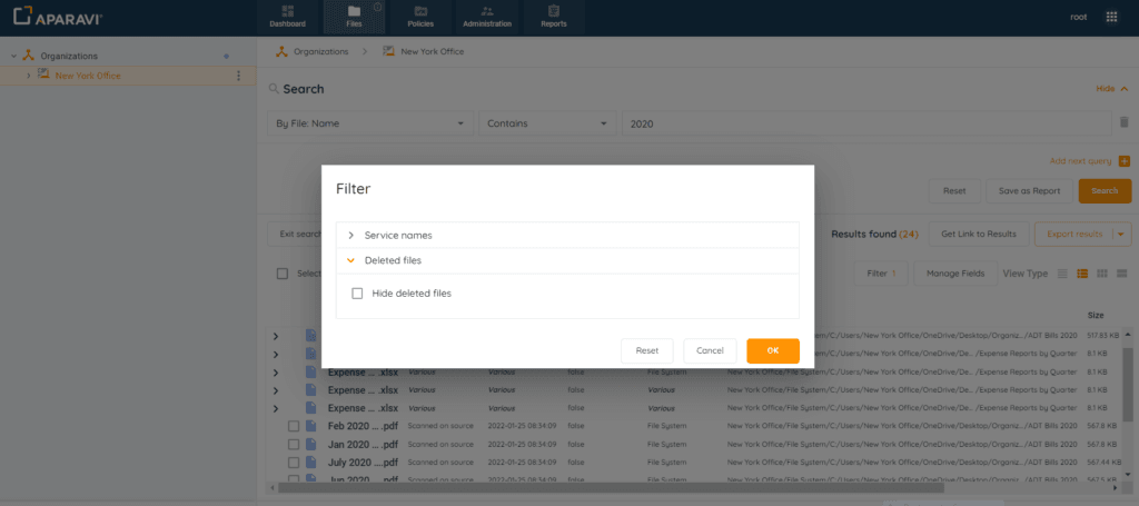 Audit Log Search: 6. By default, all searches will omit deleted files unless the option has been deselected. If de...