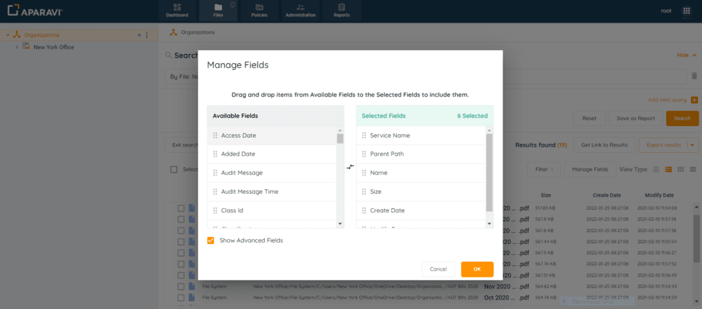 Audit Log Search: 4. Click on the Manage Fields button and the system will display a list of data fields to add or...