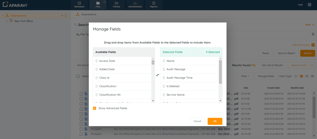 Audit Log Search: to add a field, drag it from the Available Fields section into the Selected Fields section. Once ...