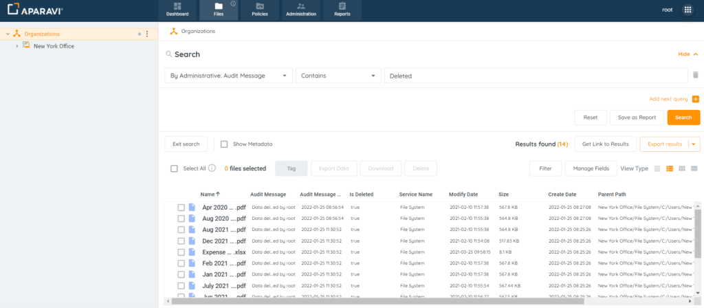 Audit Log Features: regardless of the search generated, fields can be added or removed to create a meaningful report....