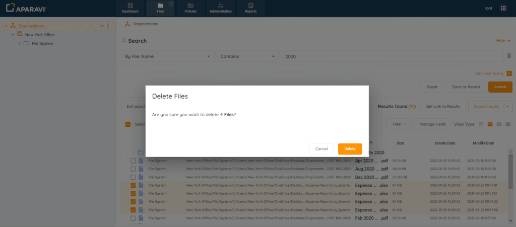After the Delete button is selected, a warning message
