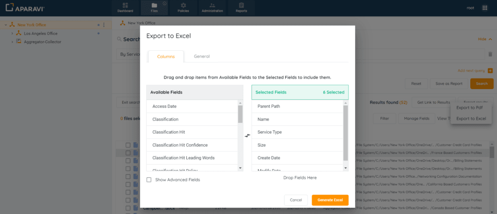 Purpose: if Export to Excel is selected, the pop-up box will include the following customization options