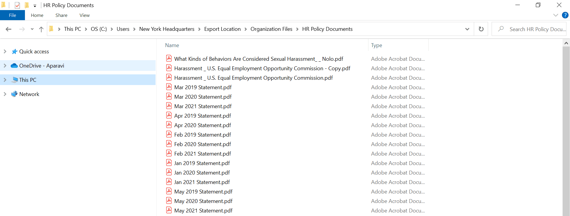 Location specified during the export process. The folder