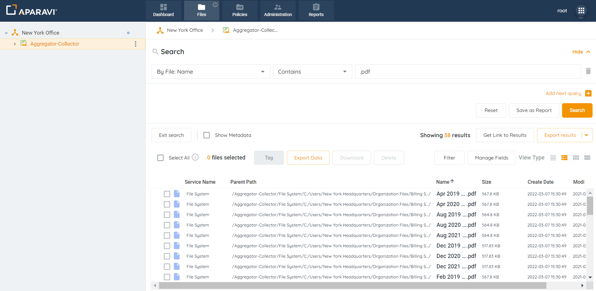 Without selecting any of the files, click on the Export Data button located in the toolbar
