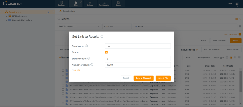 Number of results – Enter the number of results to include, starting from the Start results at value