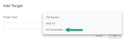 Select S3 Compatible as the target type