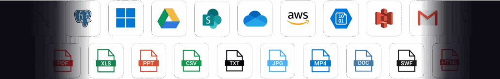 Unterstützte Integrationen einschliesslich Azure, AWS S3, Google Workspace, Exchange und mehr